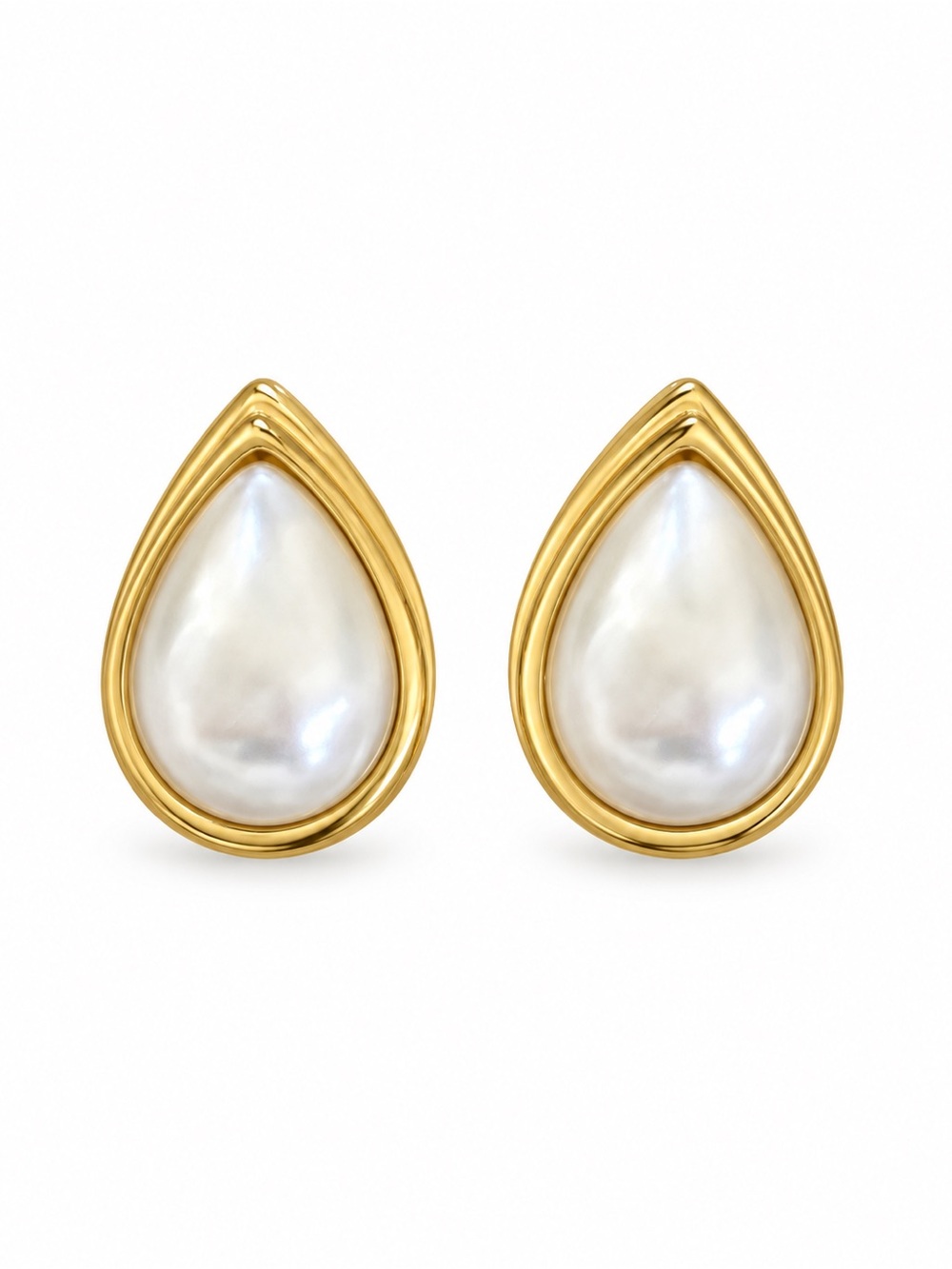 Vintage Gold Teardrop Pearl Stud Clip-On Earrings -